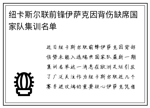 纽卡斯尔联前锋伊萨克因背伤缺席国家队集训名单 纽卡斯尔联前锋伊萨克因背伤缺席国家队集训名单