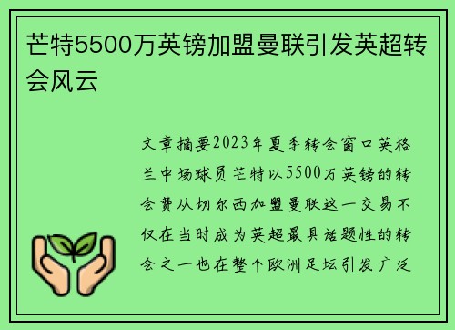 芒特5500万英镑加盟曼联引发英超转会风云 芒特5500万英镑加盟曼联引发英超转会风云